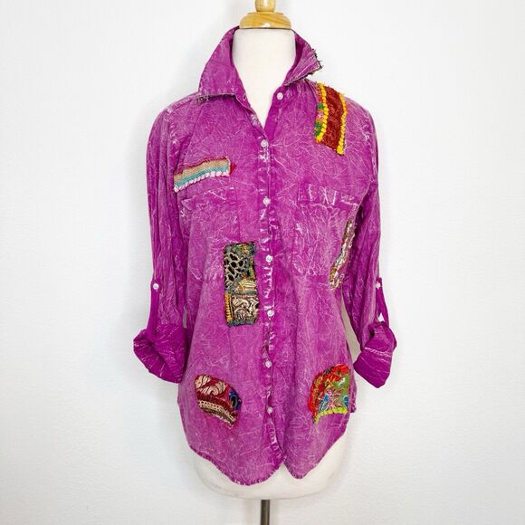 The Nu Vintage Tops - Nu Vintage Womens Long Sleeve Button Up Shirt Size Small Purple Festival Artsy